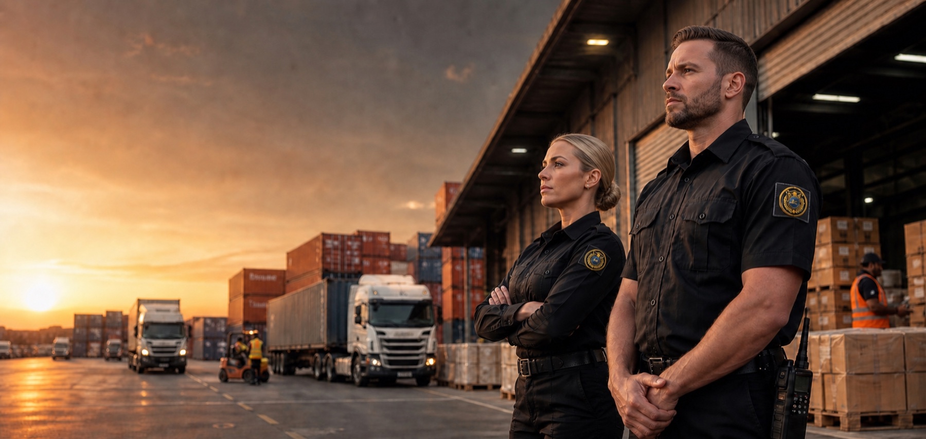 Secure Vaults Logistics security personnel overseeing protected cargo and logistics operations