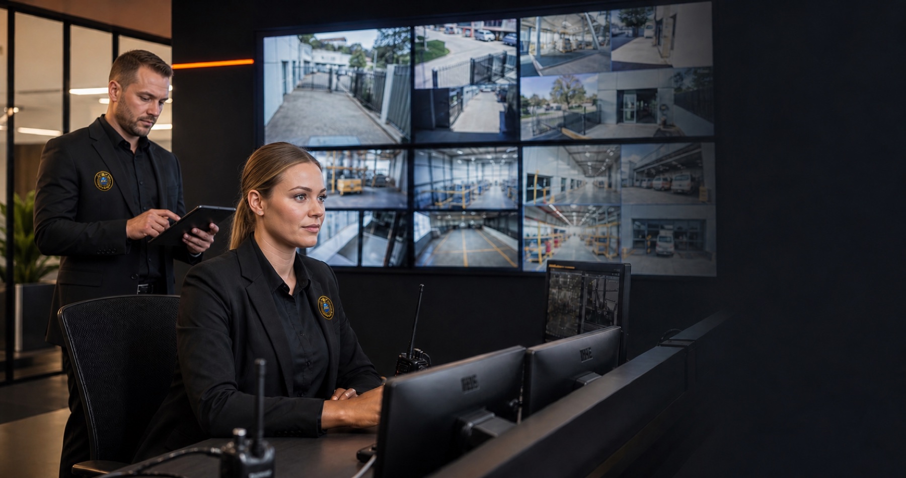 Professional security team monitoring CCTV systems